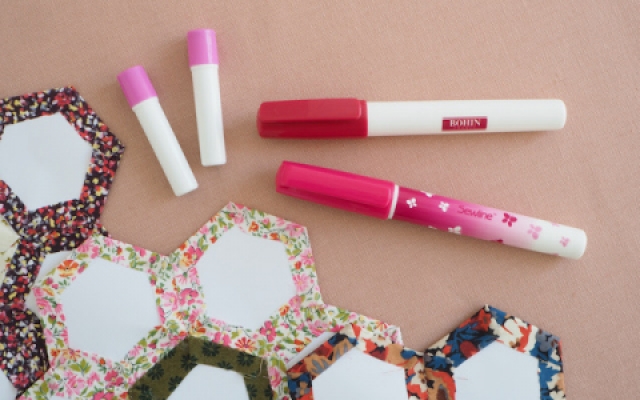 Sue Daley fabric pink glue pen refills epp english paper piecing sewing  patchwork glue basting