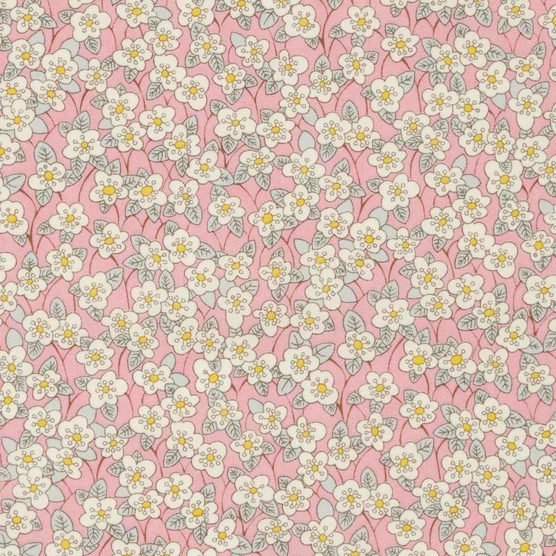 Liberty Ffion print, white flowers on a pink background